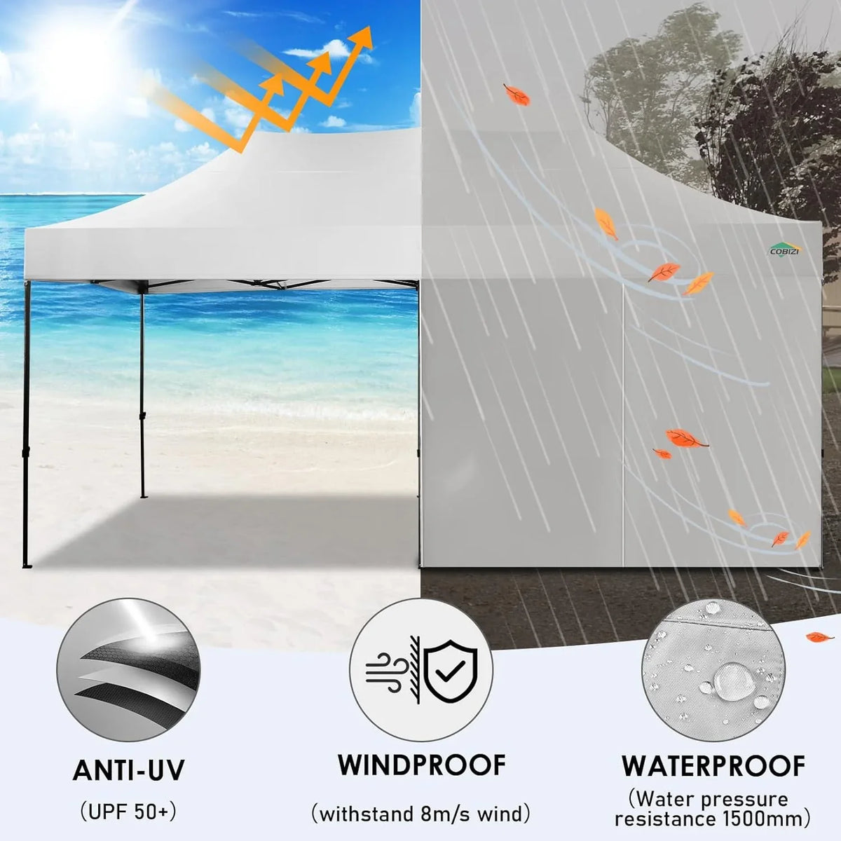 COBIZI 10x20 Heavy Duty Pop up Canopy Tent with 6 sidewalls Easy Up Commercial Outdoor Canopy Wedding Party Tents for Parties All Season Wind & Waterproof Gazebo with Roller Bag,Black(Frame Thickened) - image 172