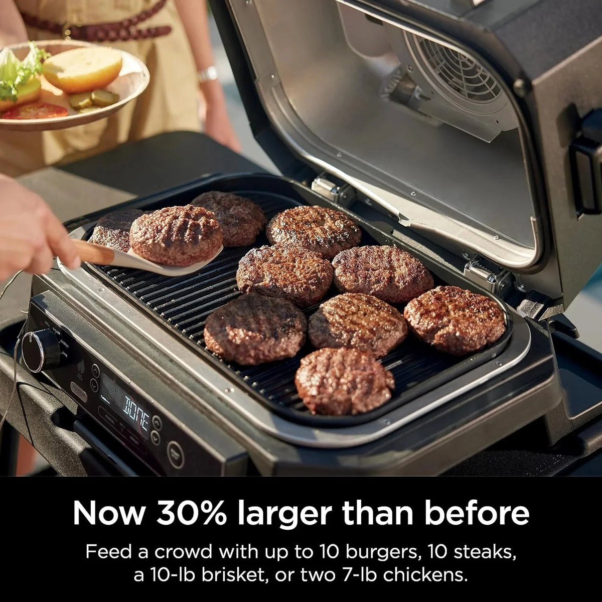 7-in-1 Grill & Smoker with Thermometer, Air Fryer, BBQ, Bake, Roast, Broil - Portable Electric Outdoor Grill, Grey - image 13