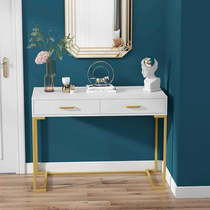 Modern Computer Desk with 2 Drawers - Stylish Study Writing Table with Storage for Home Office - image 19