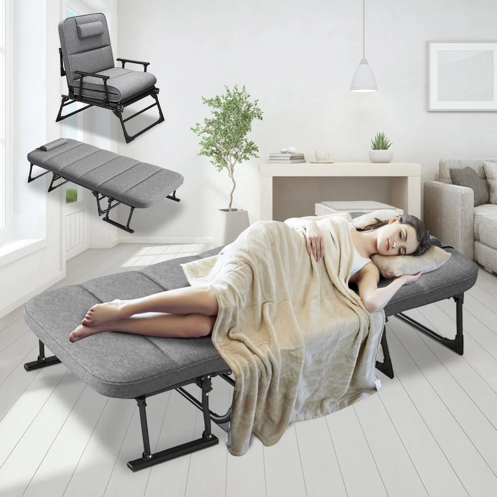 FICISOG Portable Beds Frame with Mattress, Foldaway Rest Cots for Adults Kids, Gray - image 2