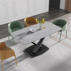 63-Inch Contemporary Dining Table with Slate Stone Surface and Metal Legs, Marble Finish - image 37