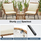 3-Piece Patio Conversation Bistro Set, Outdoor Rattan Furniture Set with Glass Table & 2 Wide Armchairs, Seat Cushions - image 21