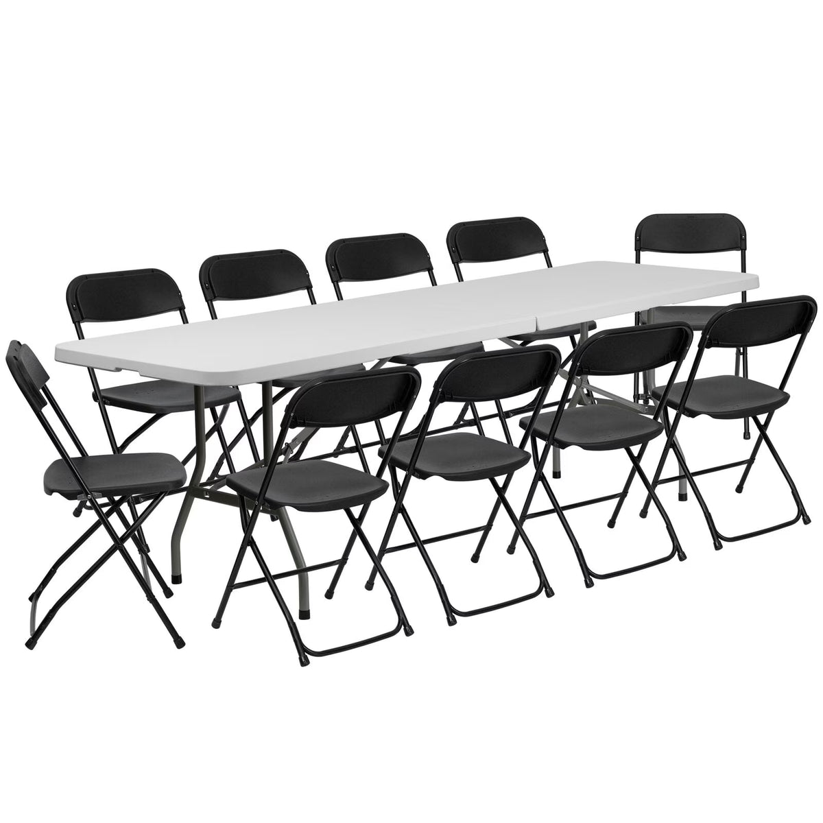 Ktaxon 6ft White Folding Table and 10 Pack Folding Chairs Black, Plastic Table and Chair Set - image 1