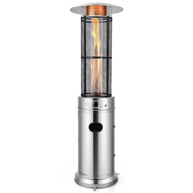 41000 BTU Standing Propane Patio Heater with Wheels, Stainless Steel Round Glass Tube Gas Outdoor Heater - image 1