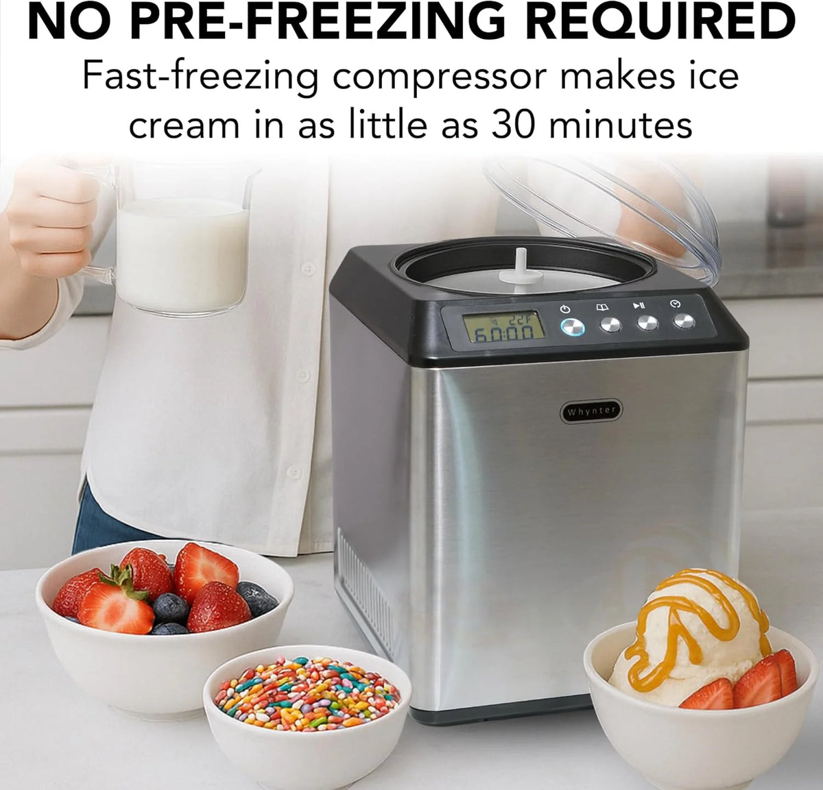 Whynter 2.1 Qt Ice Cream Maker, Built-In Compressor, Stainless Steel - image 2
