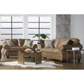 Roundhill Furniture Leinster Brown Fabric Sofa and Loveseat with Nailhead Trim - image 1