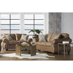 Roundhill Furniture Leinster Brown Fabric Sofa and Loveseat with Nailhead Trim - image 1