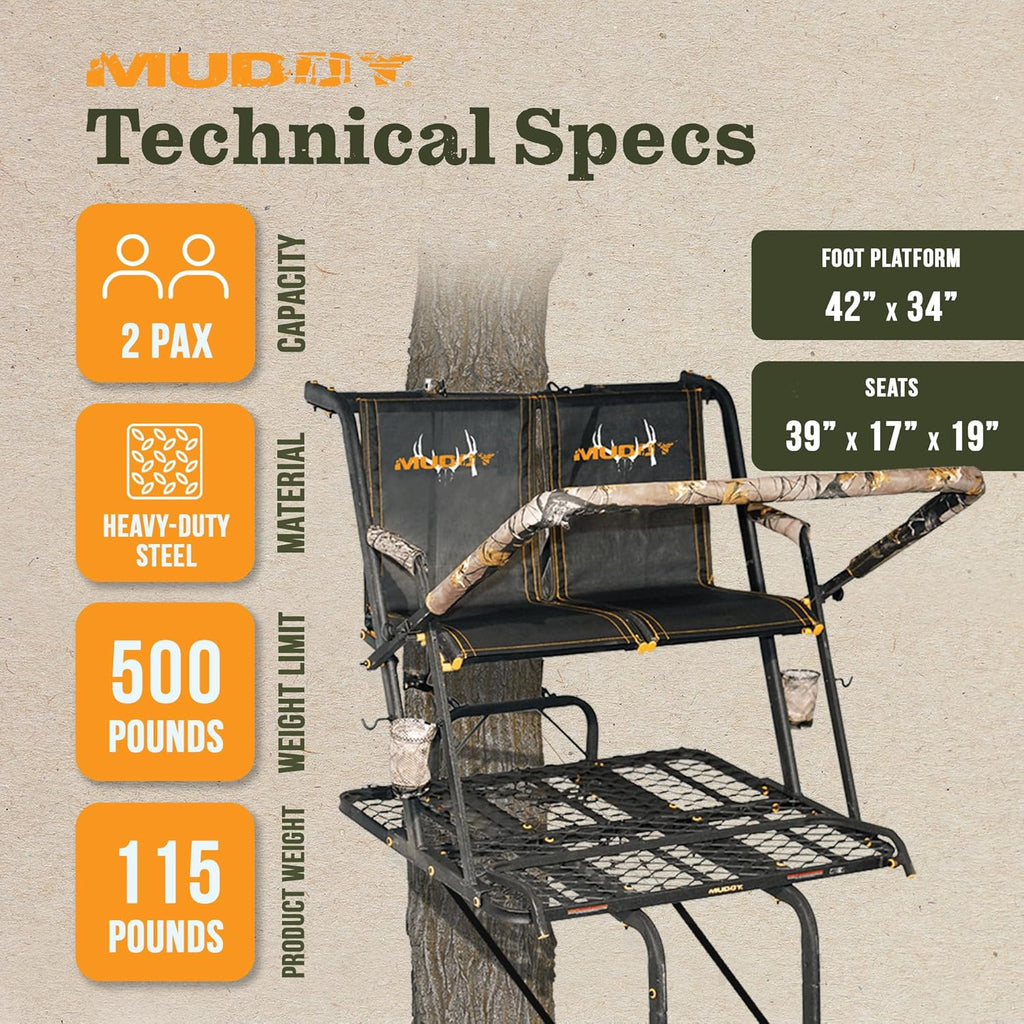 Ladder Tree Stand, 20ft, 500lb Capacity, 2-Person - image 3
