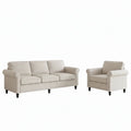 Beige Linen Sofa Set With Nailhead Trim Design - image 1