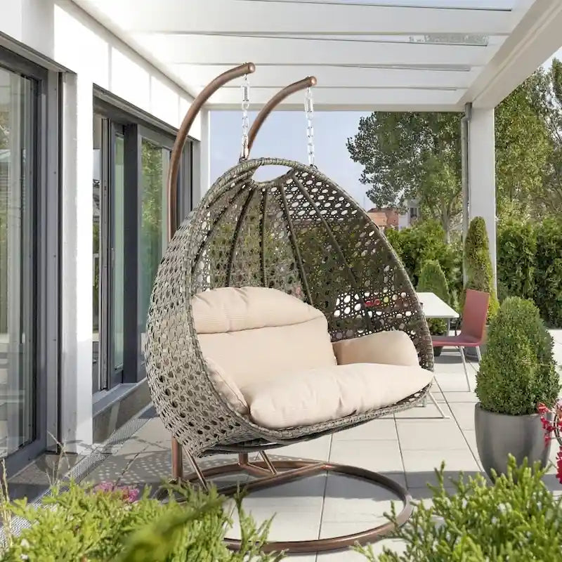LeisureMod 2 Person Hanging Egg Chair with Stand - Outdoor/Indoor Rattan Wicker Patio Swing Hammock Lounger with Cushions - image 10