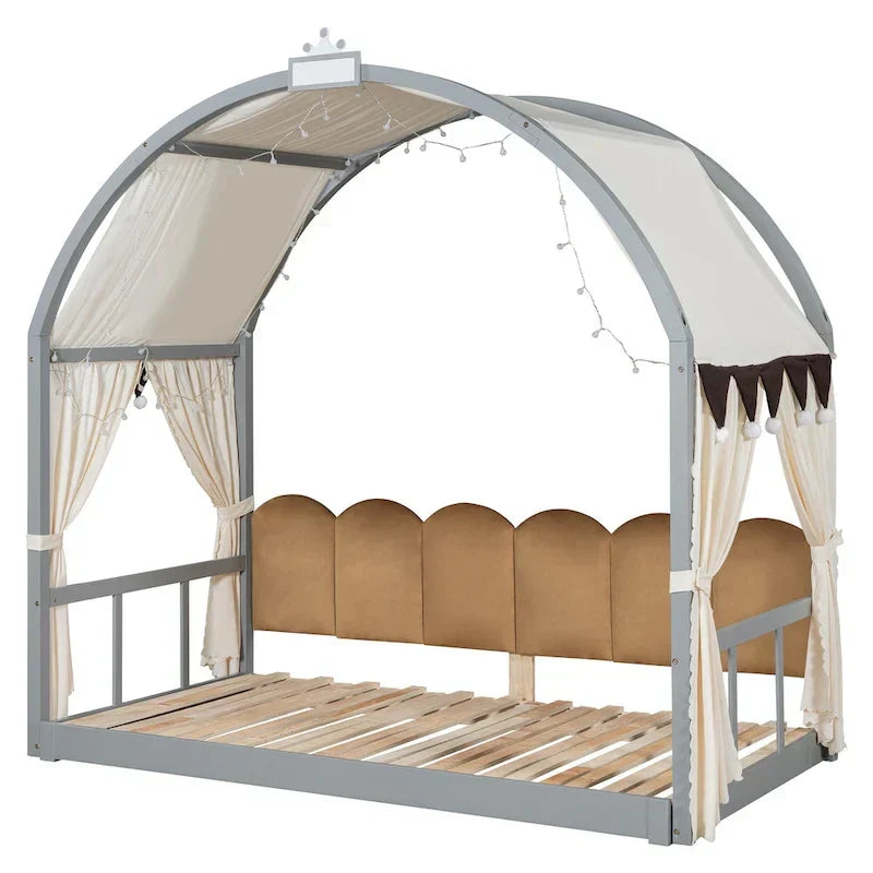 Gray Twin Bed with Arched Canopy and Trundle - image 10