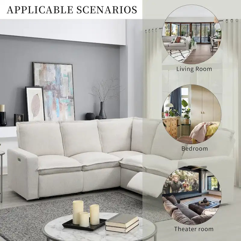 Linen Upholstered Power Recliner L-Shaped Sectional Sofa with USB Port - Soft Home Theater Seating for Living Room - image 8