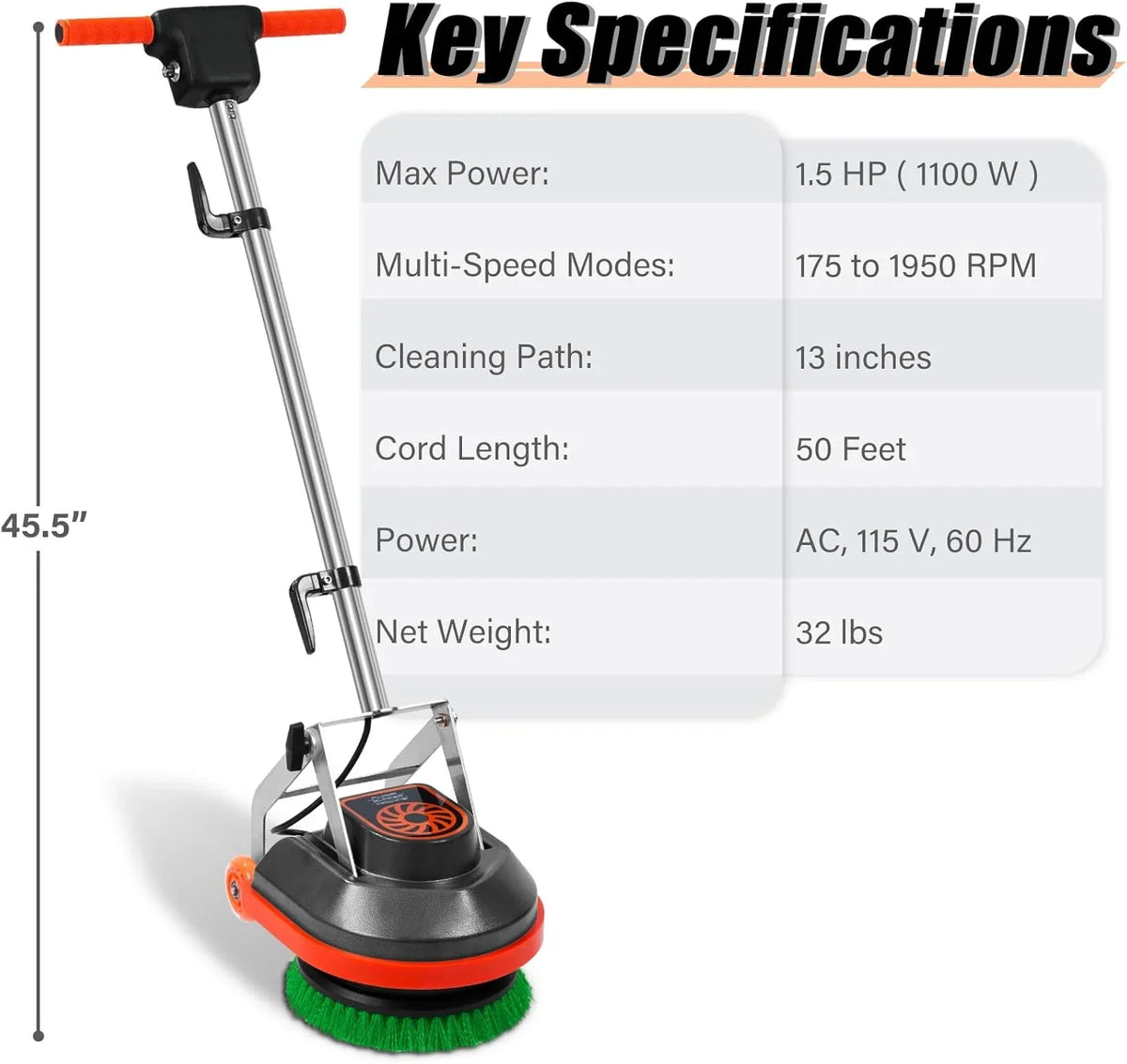 Commercial Floor Scrubber Machine with Brushes and Pads, Heavy Duty Floor Buffer Polisher and Cleaner- Deep Cleaning Tile and Grout, Hardwood Floors and Carpets without Getting on Hands and Knees - image 2