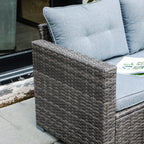 JOIVI 3 Pieces Patio Conversation Set, PE Wicker Rattan Outdoor Furniture Set, 2 Ways Small Sectional Sofa, Tempered Glass Coffee Table, Silver-Gray - image 14