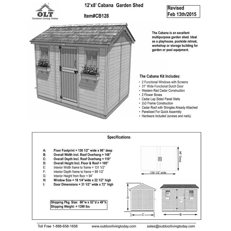 Cabana 12 ft. W x 8 ft. D Wood Storage Shed - image 2
