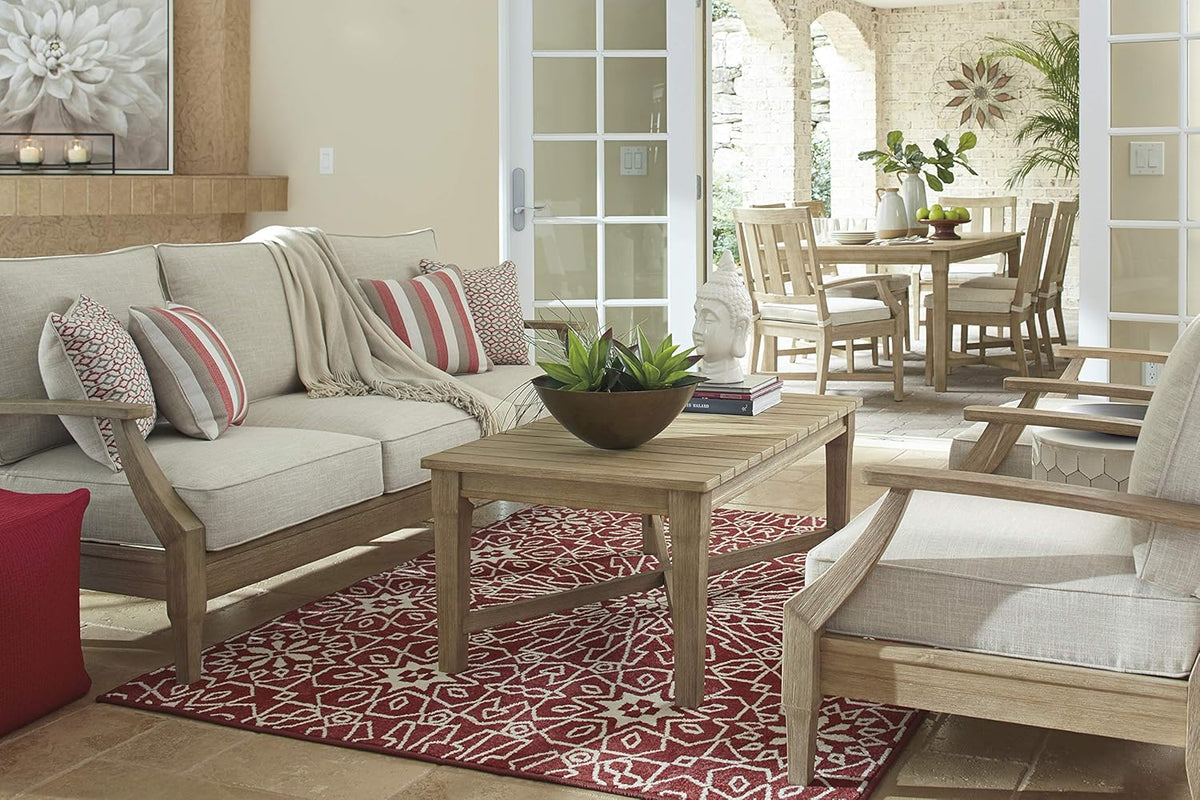 Signature Design by Ashley Clare View Coastal Outdoor Patio Eucalyptus Sofa with Cushions, Beige - image 64