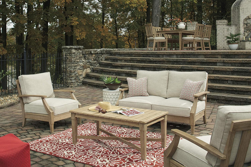 Signature Design by Ashley Clare View Coastal Outdoor Patio Eucalyptus Sofa with Cushions, Beige - image 62