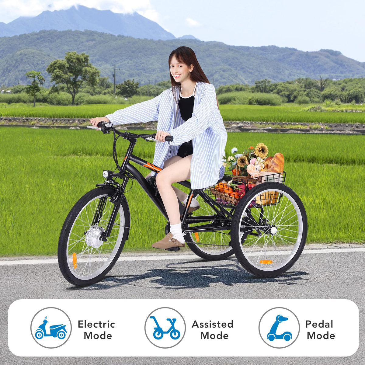 Garvee 3 Wheel Electric Bicycle for Men Women, 350W Motor Electric Tricycle for Adults, 26" Fat Tire Motorized Bicycle w/ 36V 10Ah Removable Battery, 7 Speed Electric Trike up to 50+ Miles, 3 Modes - image 2