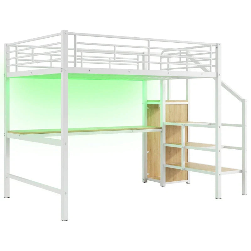 Complete Loft Bed Set with Desk, Storage Staircase, Compact Wardrobe, and LED Lighting - image 28