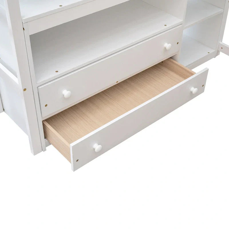 Gray Full-Size Loft Bed with Desk, Shelves, and Two Built-In Drawers - image 5
