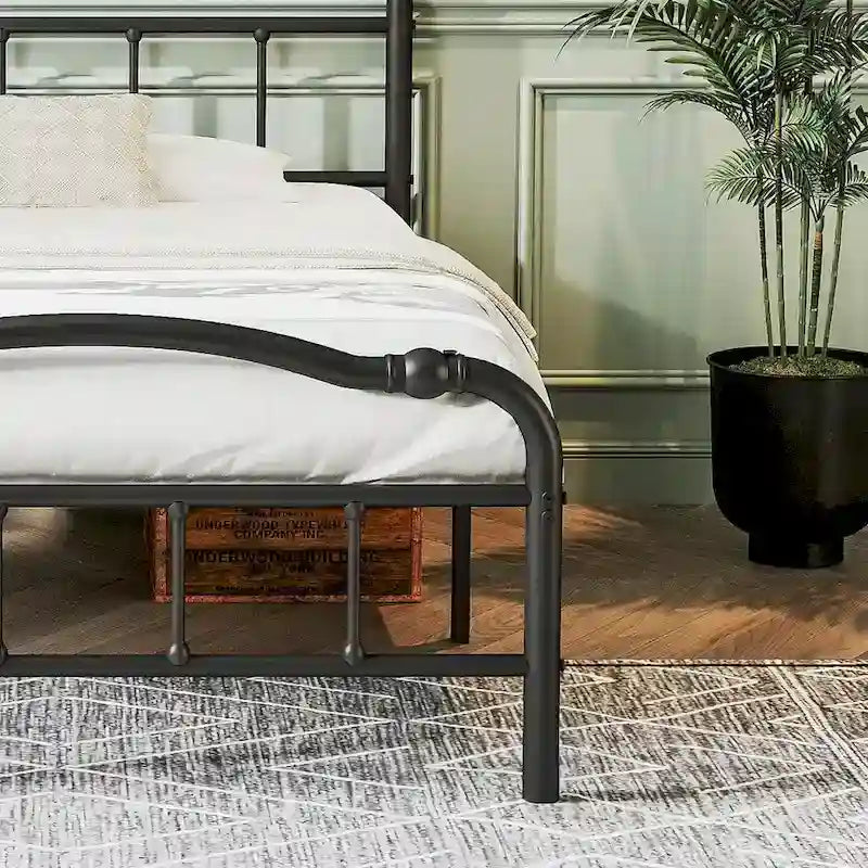 Sturdy 18-Inch High Steel Tube Iron Bed with Double Wave Headboard and Footboard - image 18