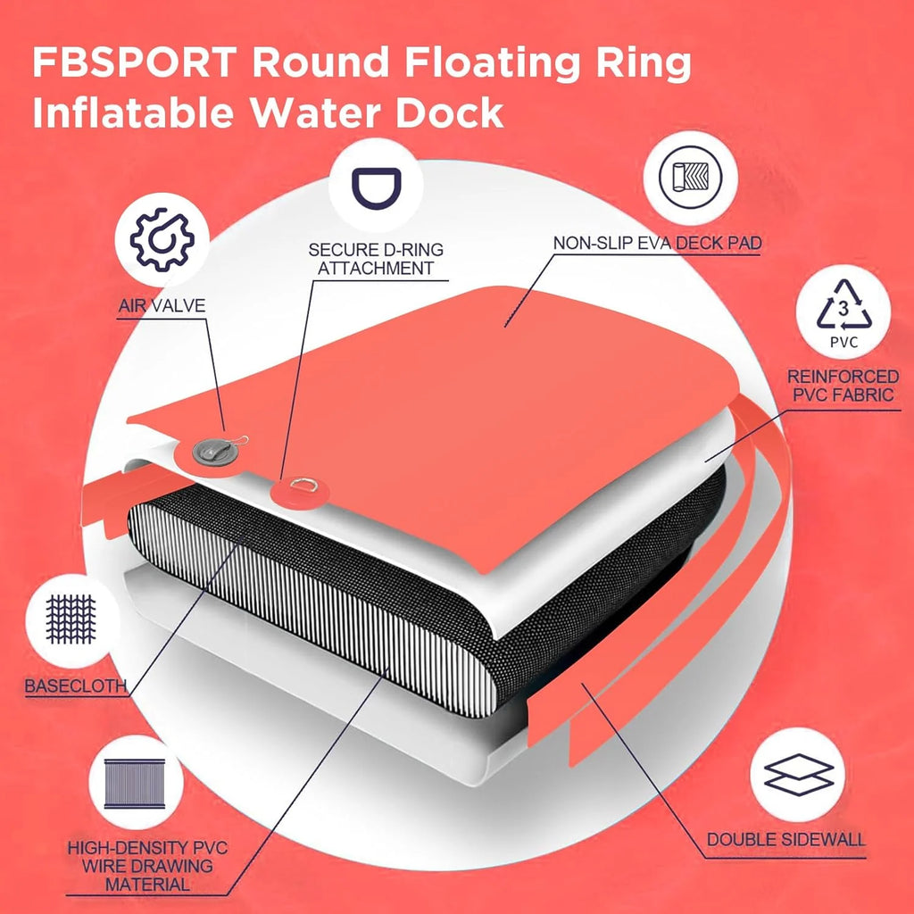 Inflatable Dock Floating Platform 8ft Inflatable Water Hammock Floating Deck for Lake W/Cupholder Round Floating Ring Float Ring Pool Float Raft Lounger Island Platform Pad - image 19
