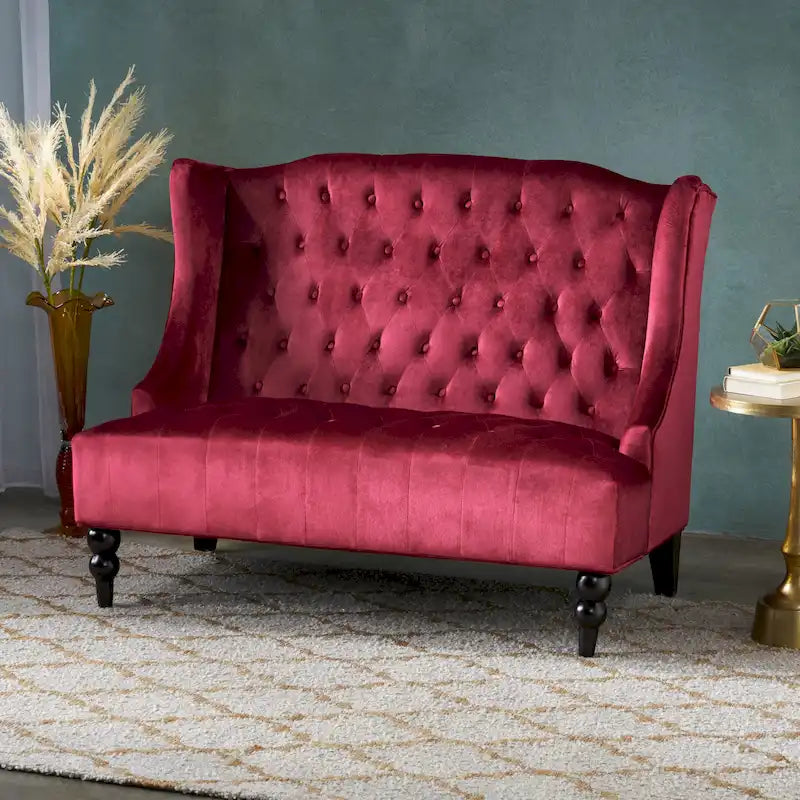 Christopher Knight Home Leora Contemporary Glam Tufted Velvet Wingback Loveseat - image 8