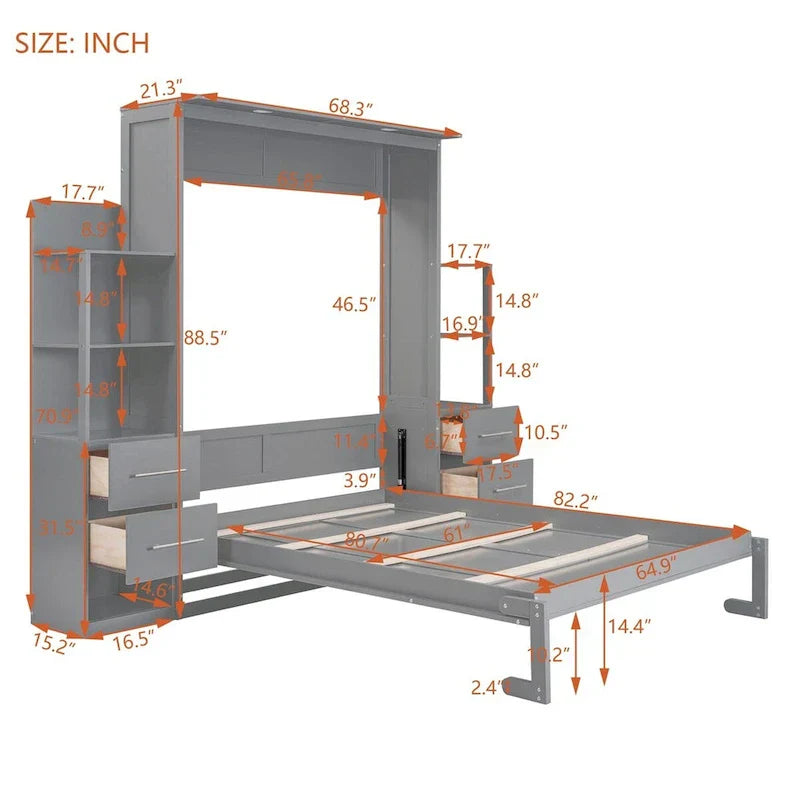 Merax Murphy Bed with Shelves, Drawers, and Integrated LED Lighting - image 8