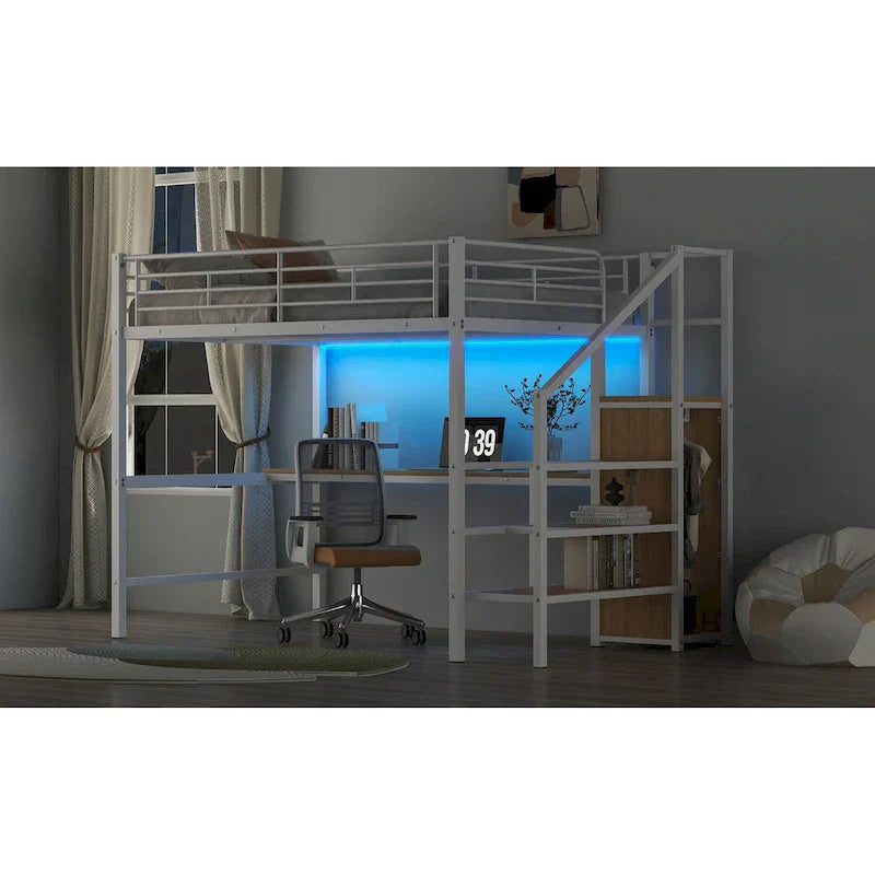 Complete Loft Bed Set with Desk, Storage Staircase, Compact Wardrobe, and LED Lighting - image 23