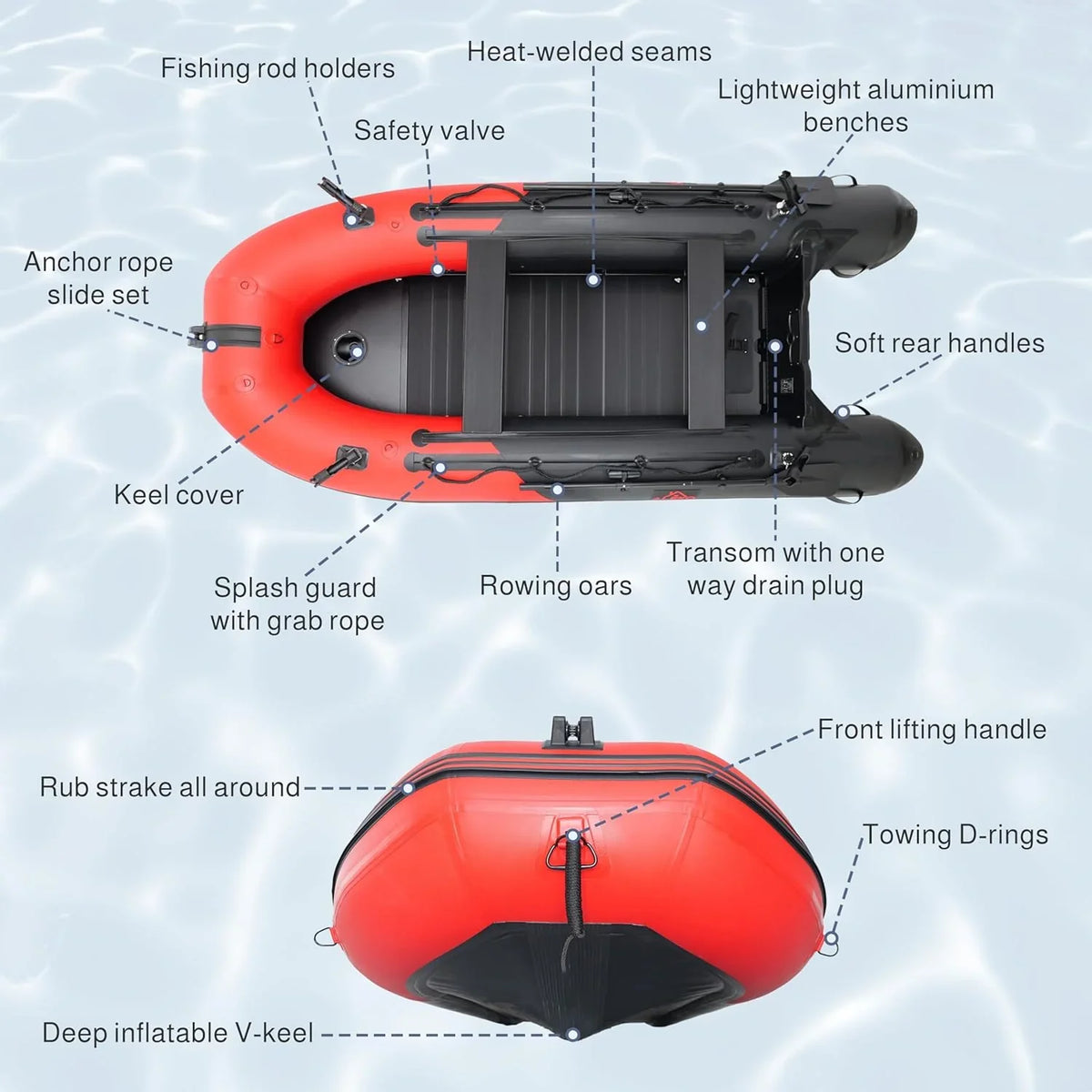 Inflatable Boat / Yacht Dinghy Tender Raft / Multi Person Fishing Boat / Aluminum Floor Oars / Fishing Rod Holders / Heavy-Duty PVC / 2024 Model / - image 7