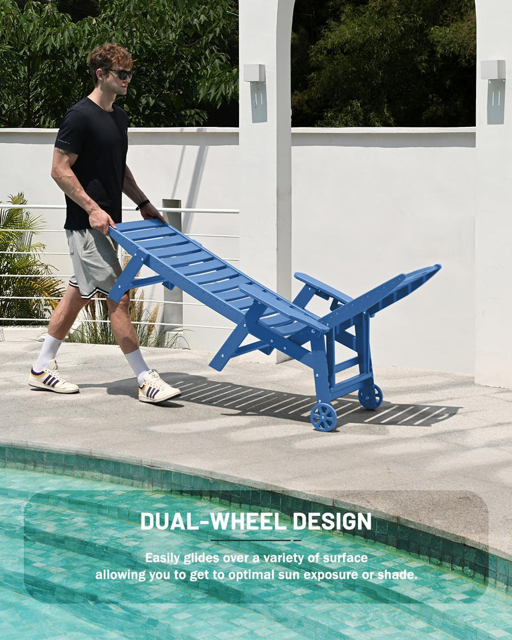 Lounge Chair Outdoor, Chaise Lounge, HDPE 6-Position Outdoor Chaise Lounge, Patio Lounge Chair with Wheels & Cup Holder for Pool Poolside Deck Backyard, Teak - image 40