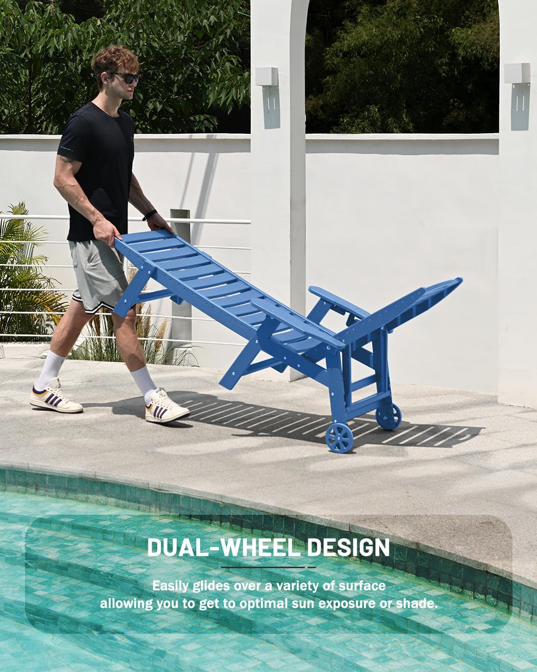 Lounge Chair Outdoor, Chaise Lounge, HDPE 6-Position Outdoor Chaise Lounge, Patio Lounge Chair with Wheels & Cup Holder for Pool Poolside Deck Backyard, Teak - image 40