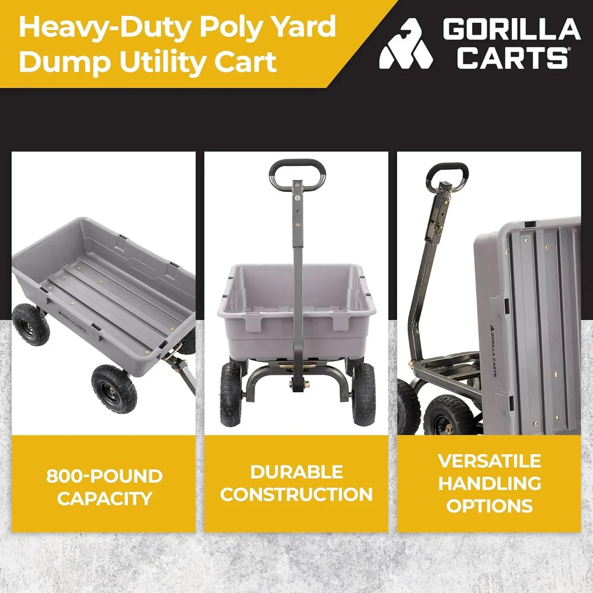 Heavy Duty Poly Utility Dump Wagon Garden Cart w/Pneumatic Tires, 6 Cu Ft - 1200 lb Capacity Outdoor Wheelbarrow for Yard, Landscaping & Gardening, Lawn Tractor or ATV Towable-Gorilla Carts - image 35