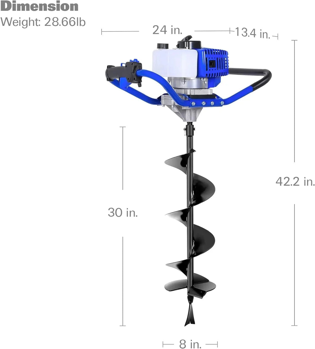 Post Hole Digger Gas Powered, 52cc 2.4 HP 2 Stroke Engine Earth Auger with 8" Drill Bit, EPA Compliant Post Hole Auger - image 5
