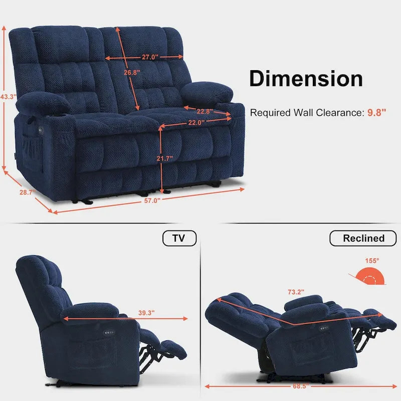 MCombo Power Loveseat Recliner, Electric Reclining Loveseat Sofa with Heat and Vibration, Cupholders, USB Charge Ports RS6314 - image 24