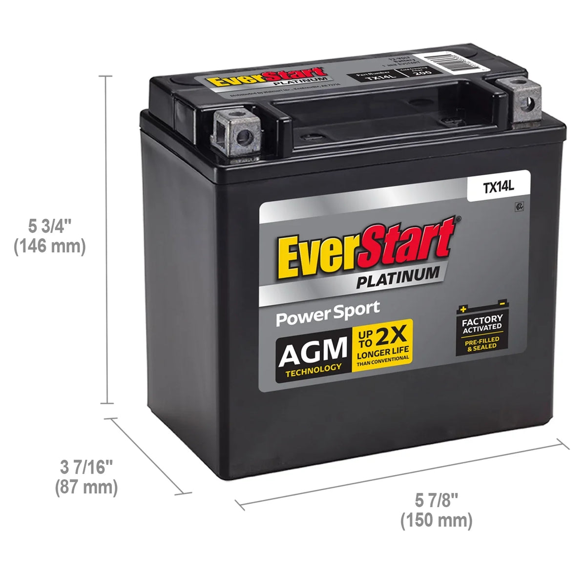 EverStart Platinum BOXED AGM Power Sport Battery, Group Size TX14L 12 Volt, 200 CCA - image 2
