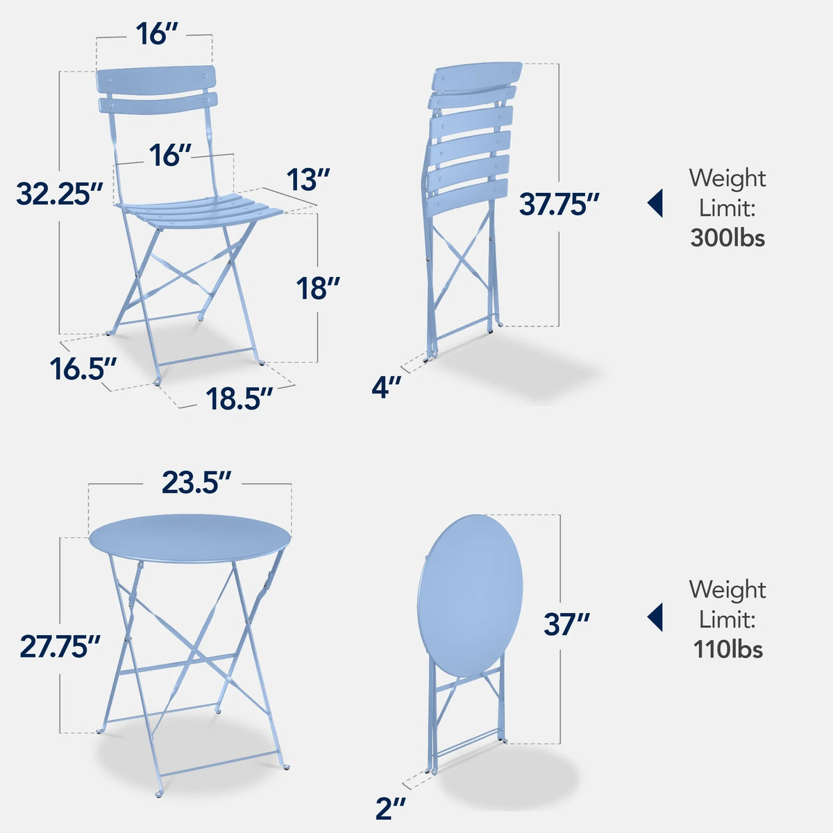 Best Choice Products 3-Piece Small Bistro Set, Folding Patio Furniture Set of 2 Chairs and Table - Black - image 46