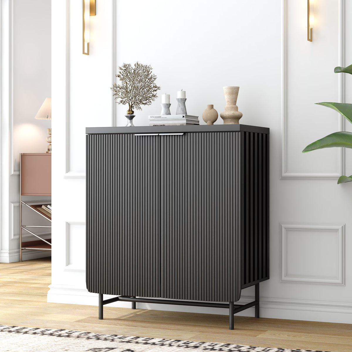 Vivvoo 30" Wood Nightstand Fluted Door Accent Cabinet - image 3