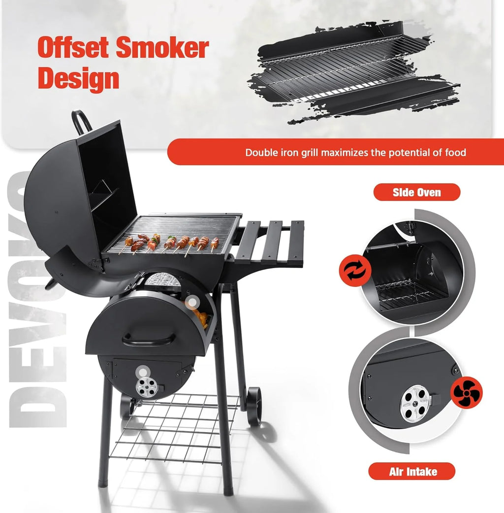 Devoko Charcoal Grill, Outdoor BBQ Grill with Offset Smoker and Side Table for Garden and Parties - image 3