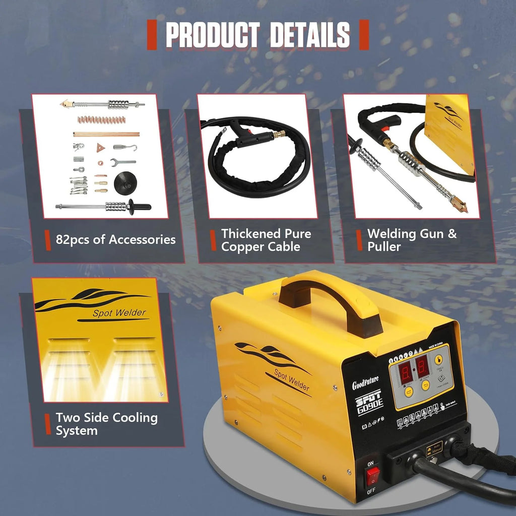 Vehicle Panel Spot Puller Dent Spotter 110V, 3500A Spot Dent Puller Welder, 3KW Car Body Stud Welding Machine Multispot Bonnet Door Repair Tool Kit - image 12