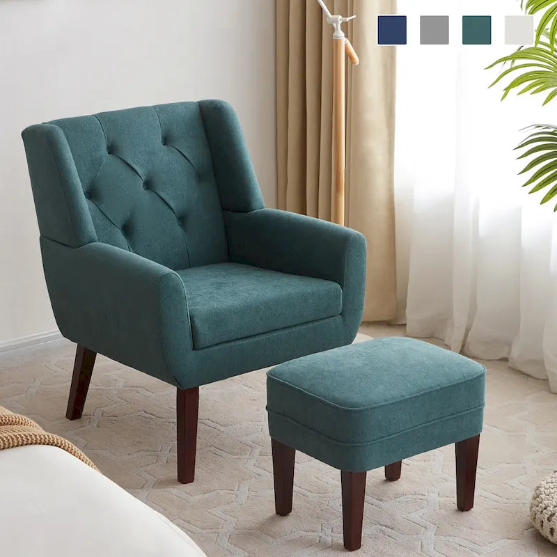 HUIMO Fabric Accent Chair and Ottoman Set - Available in Grey, Beige, Blue, and Dark Teal - image 5