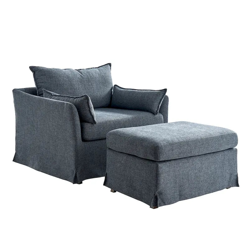 Sophie Contemporary Oversized Slipcovered Armchair and Ottoman with Lockable Rear Wheels - image 6