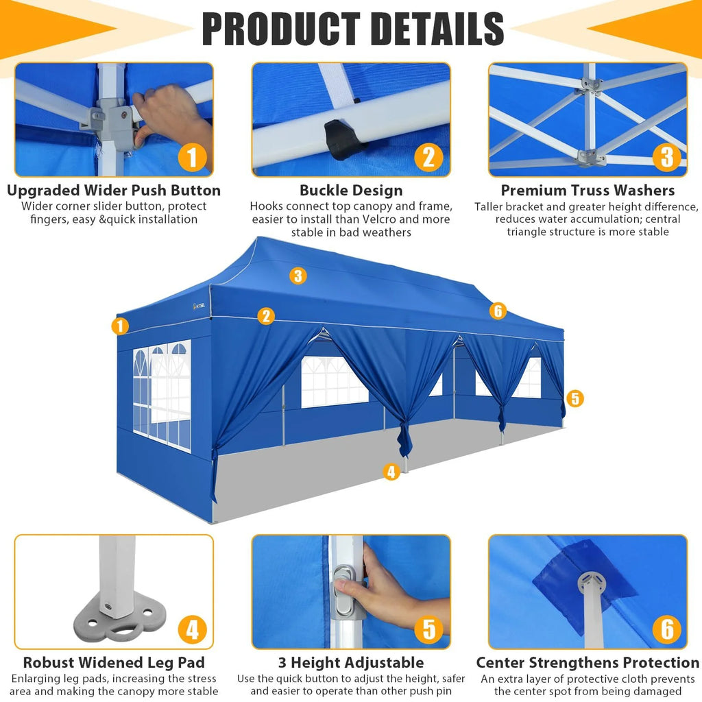 Hoteel 10x15 Heavy Duty Canopy Tent with 4 Sidewalls,Pop up Canopy for Parties Wedding,Commercial Easy up Gazebo with Roller Bag,UV 50+ &,Black - image 54