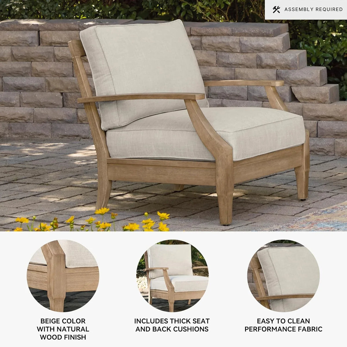 Signature Design by Ashley Clare View Coastal Outdoor Patio Eucalyptus Sofa with Cushions, Beige - image 32