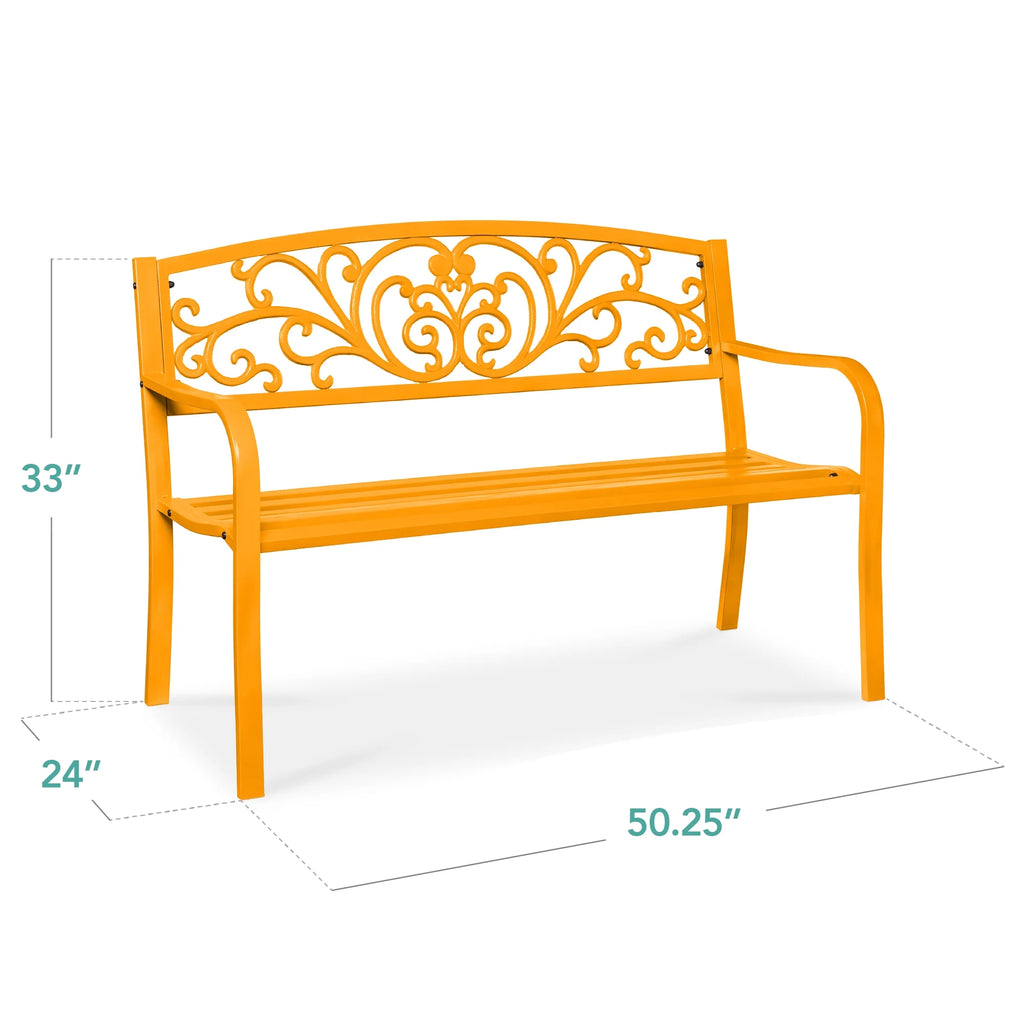 Best Choice Products Outdoor Steel Bench Garden Patio Porch Furniture W/ Floral Design Backrest - Black - image 60