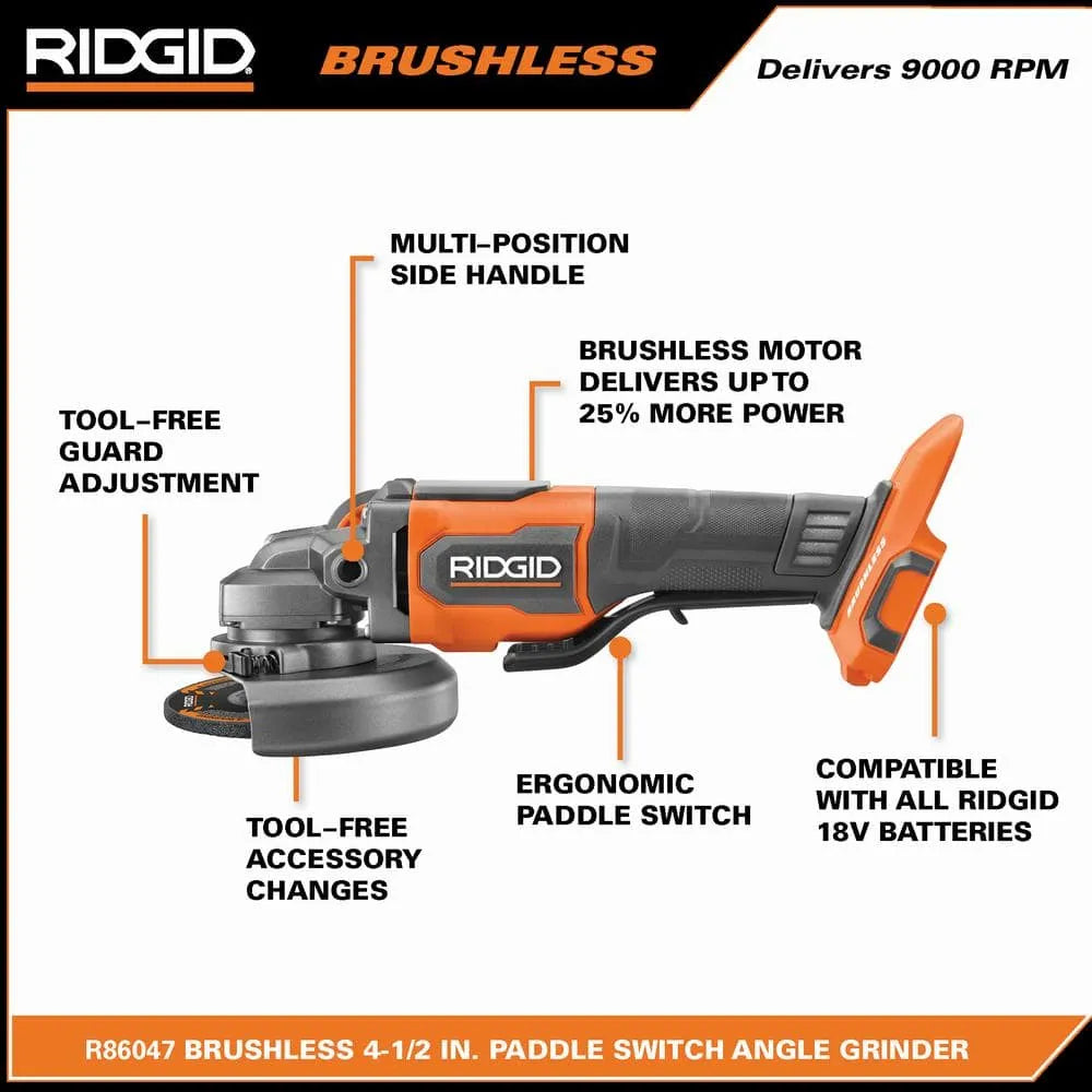 18V Brushless Cordless 4-1/2 in. Paddle Angle Grinder with (2) 4.0 Ah Batteries, Charger, and Bag -AC93044SBN - image 3