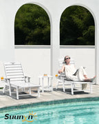 Lounge Chair Outdoor, Chaise Lounge, HDPE 6-Position Outdoor Chaise Lounge, Patio Lounge Chair with Wheels & Cup Holder for Pool Poolside Deck Backyard, Teak - image 67