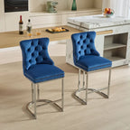 Contemporary Set of 2 Bar Stools with Button-Tufted Back and Studded Trim, Chrome Metal Base - Ideal for Dining Room, Living Room, and Bedroom - image 1