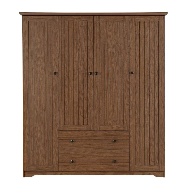 Freestanding 4-Door Wardrobe Armoire with 2 Drawers and Hanging Rods for Clothes Storage - image 25