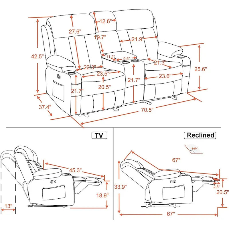 MCombo Faux Leather Electric Reclining Sofa with Heat and Massage - Models 6095/6075/6077 - image 26